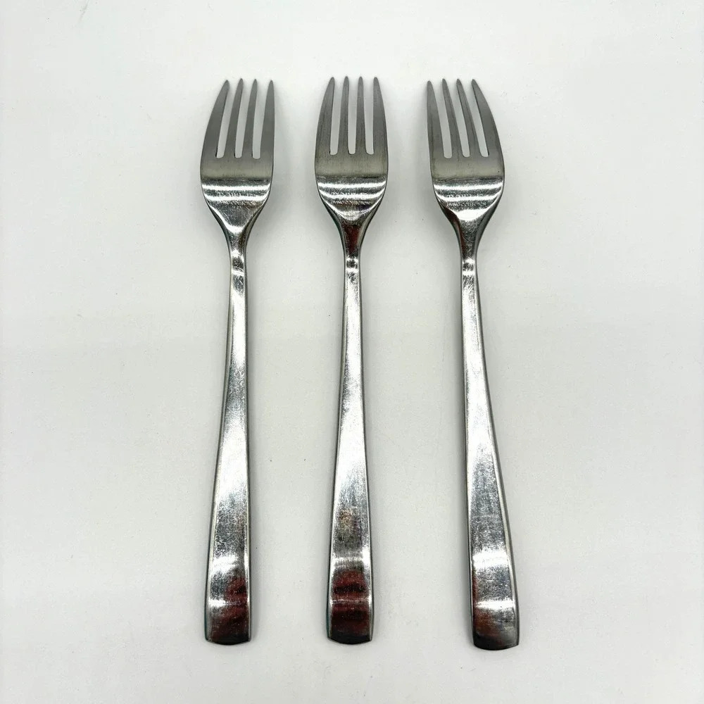 Hammered Texture Stainless Steel Salad Forks Set Modern Minimalist Flatware 3pc